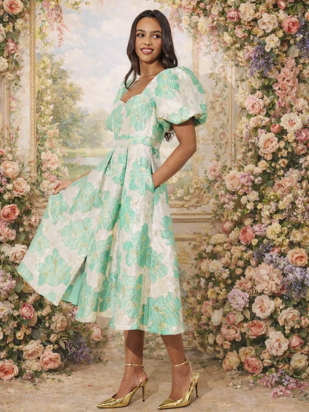 Audrey puff sleeve metallic mint