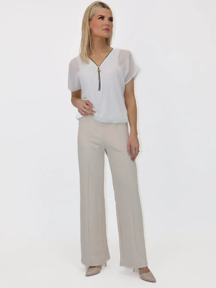 Lulu beige elasticated high waist trousers