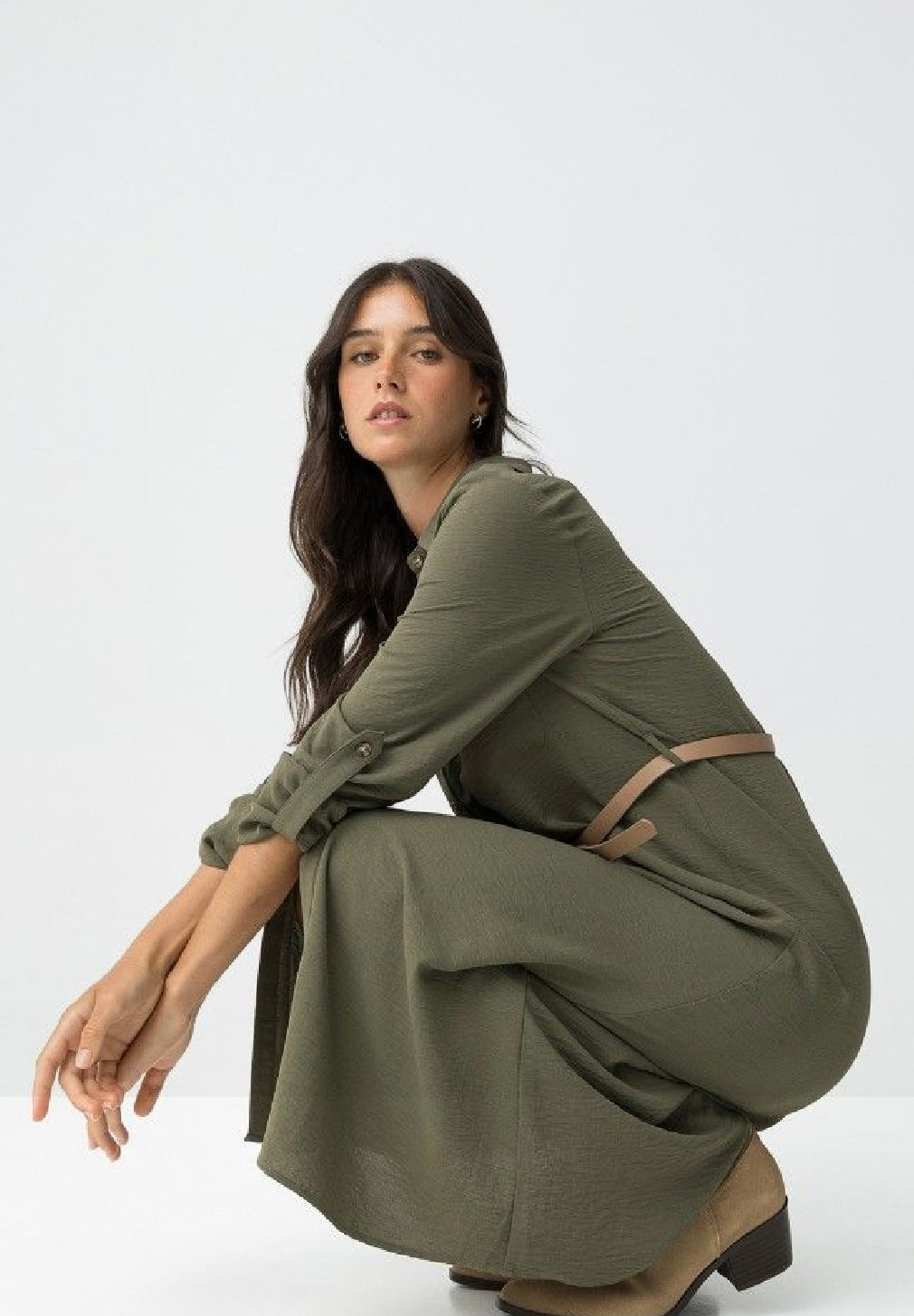 Estrela khaki midi dress