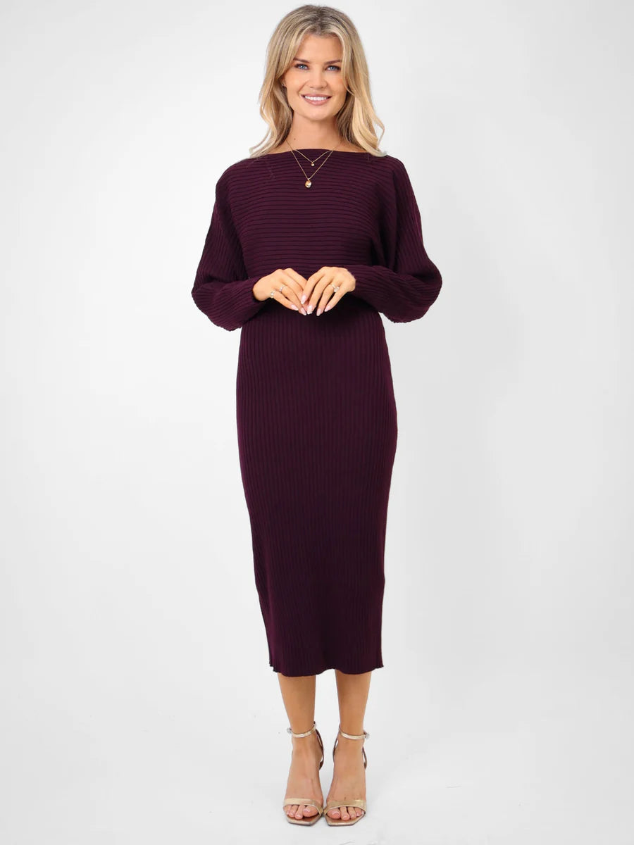AMELIA KNIT DRESS IN MULBERRY