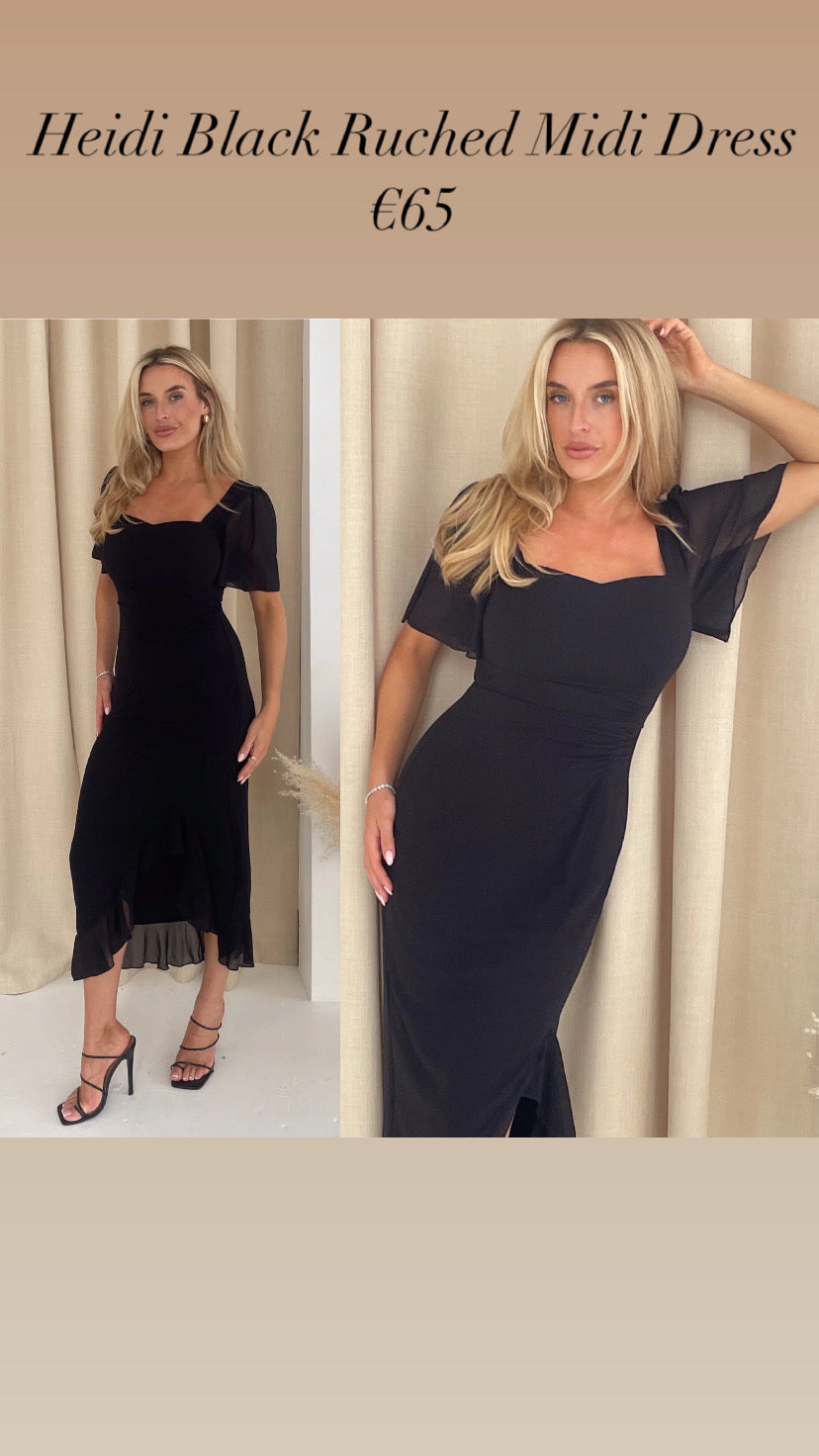 Heidi Black Ruched Midi Dress