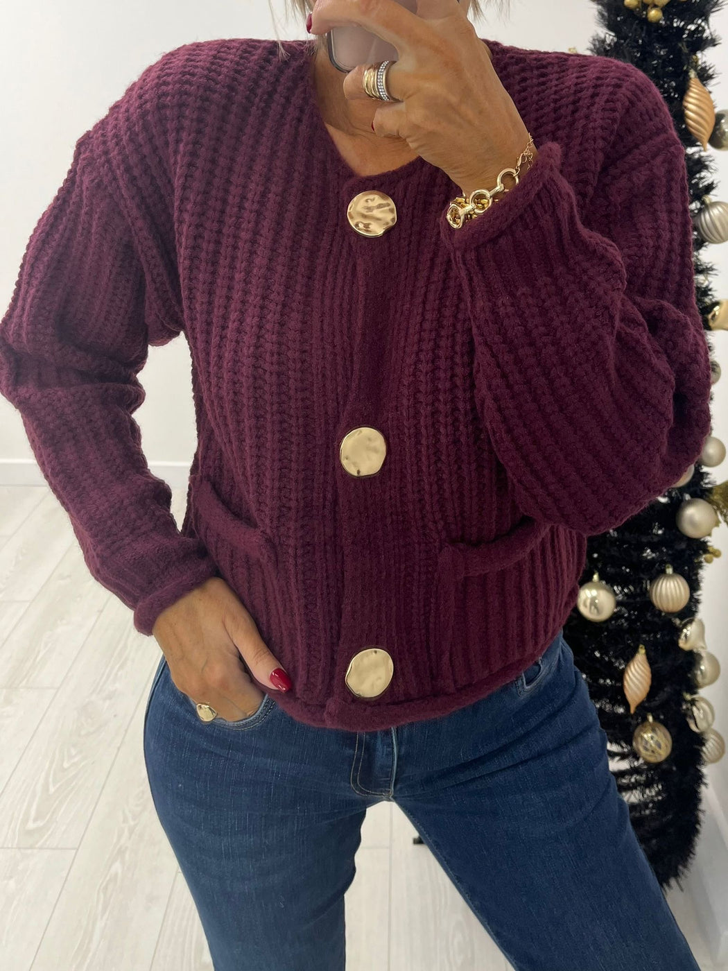 Jazz wine  button knit cardi