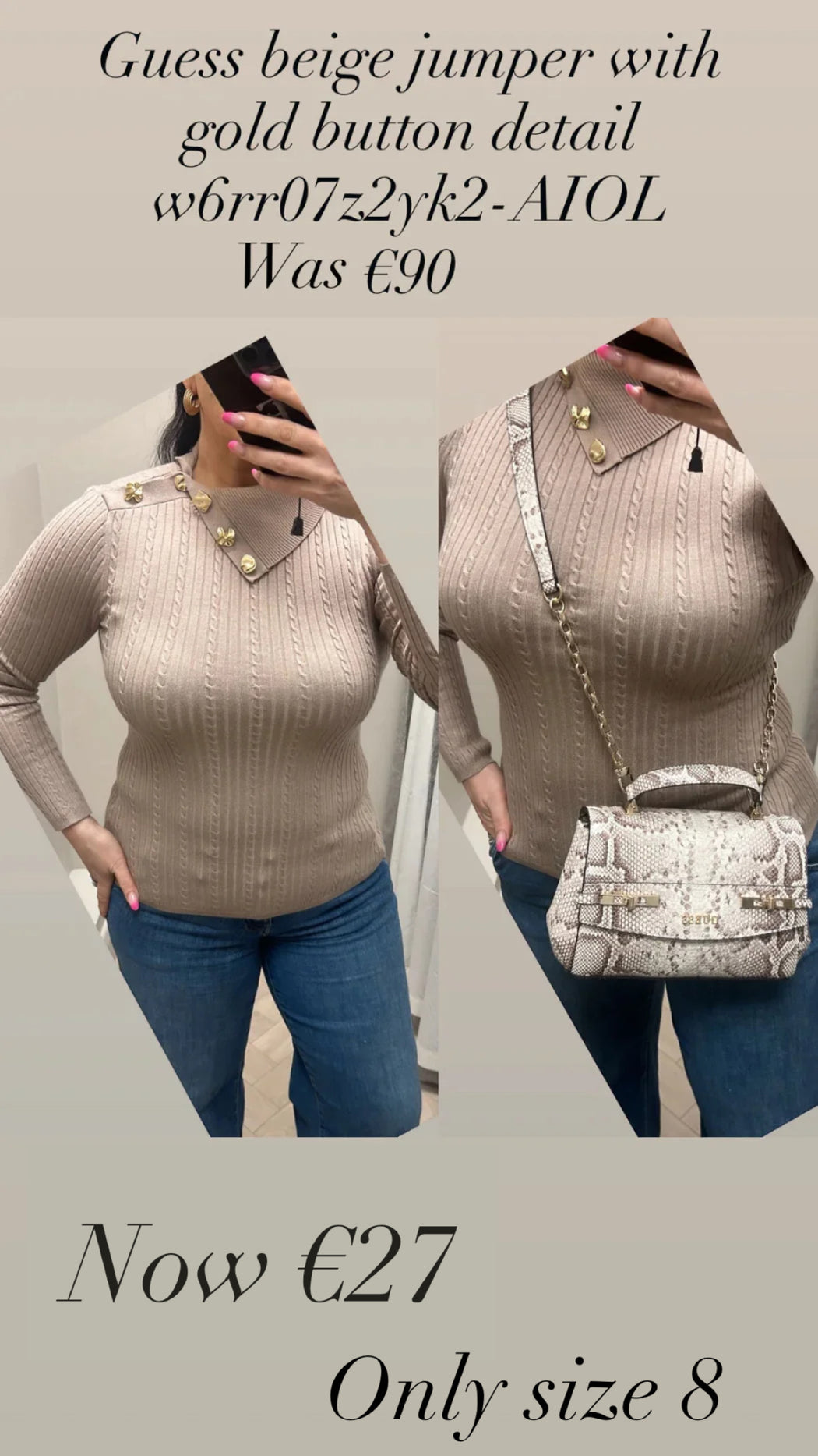 Guess beige jumper with  gold button detail w6rr07z2yk2-AIOL