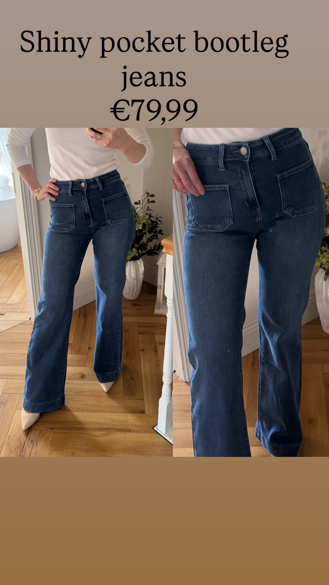 Shiny pocket bootleg jeans