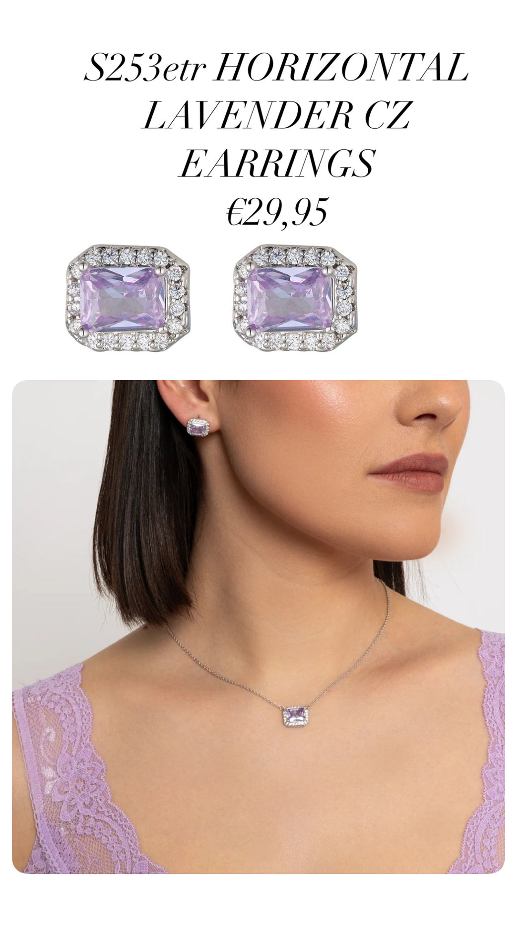 S253etr HORIZONTAL LAVENDER CZ EARRINGS