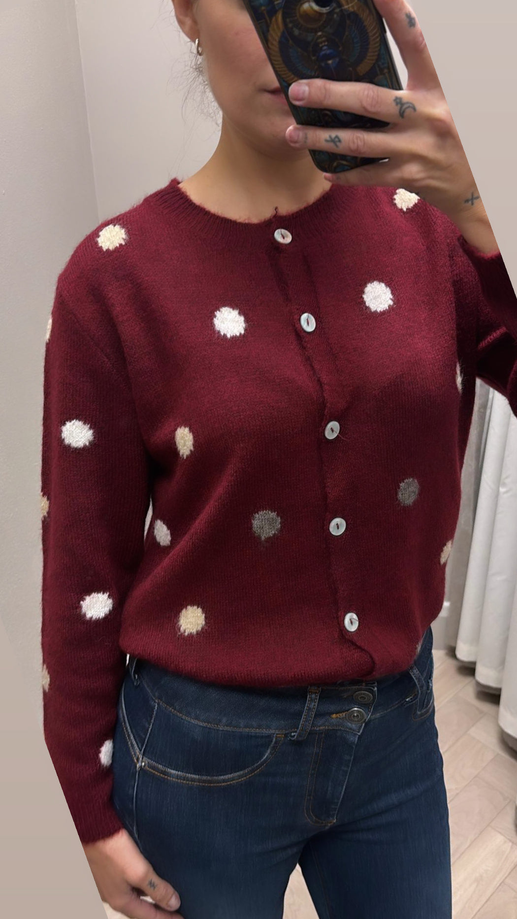 Elizabeth Polka cardigan Wine