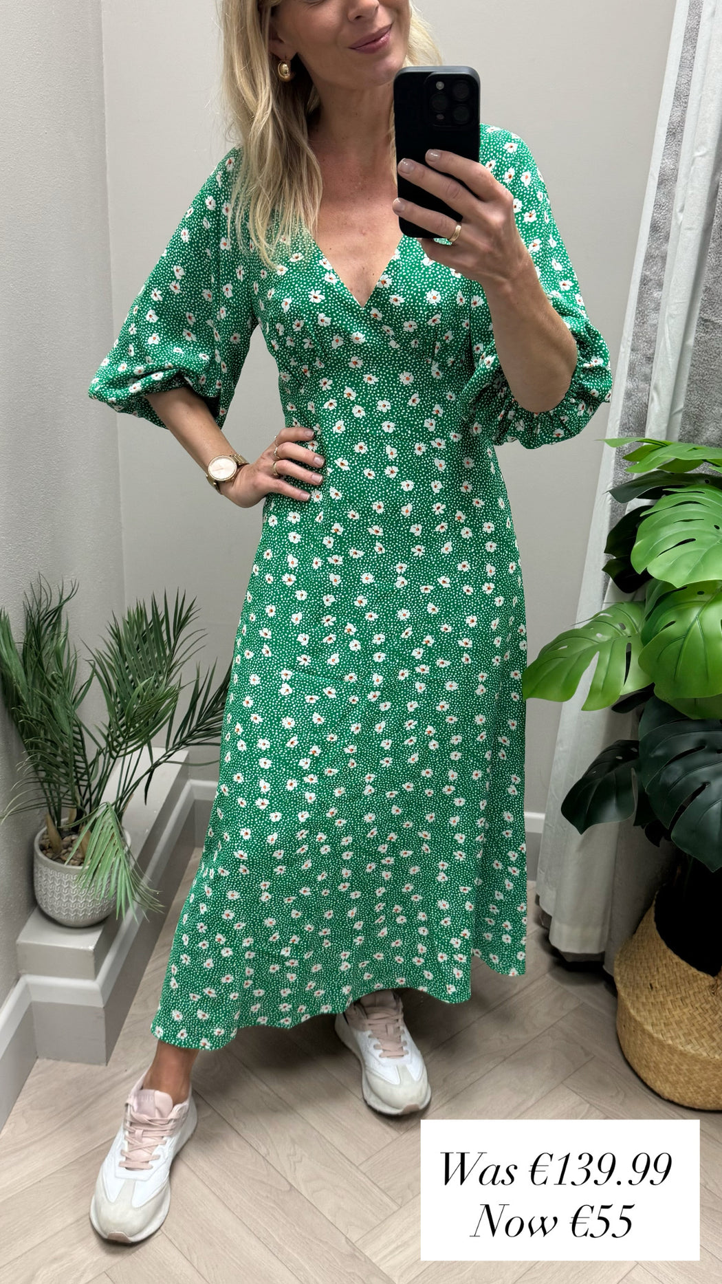Traffic People Gloria Green  Ditzy Floral Print Midi Dress