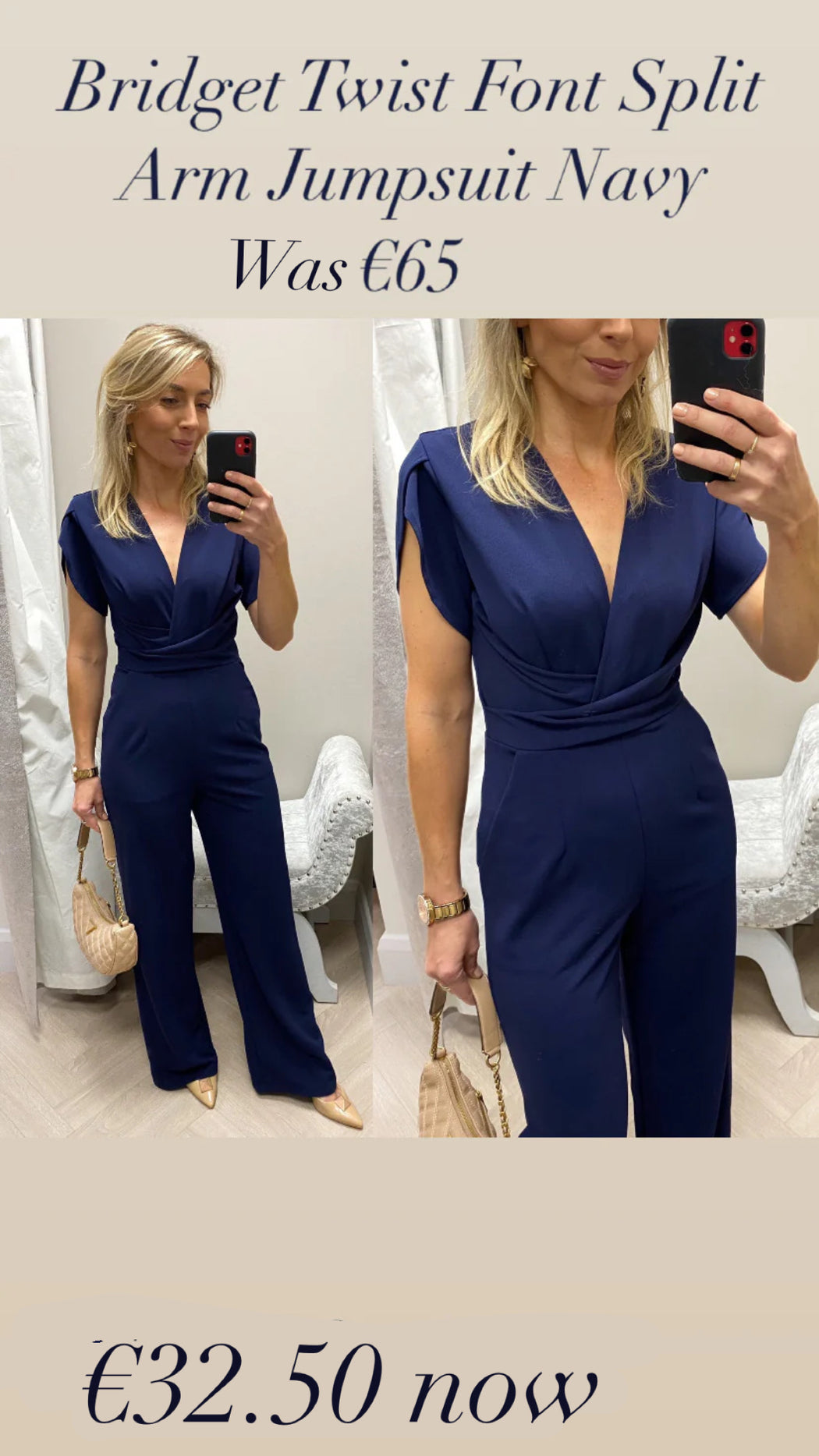 Bridget Twist Font Split Arm Jumpsuit Navy