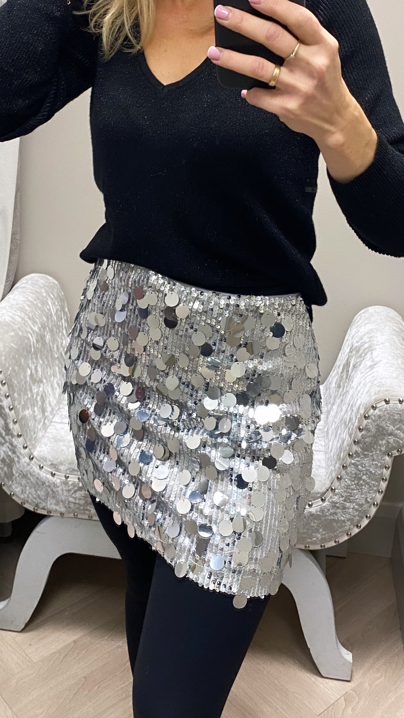 Paco silver sequin skirt