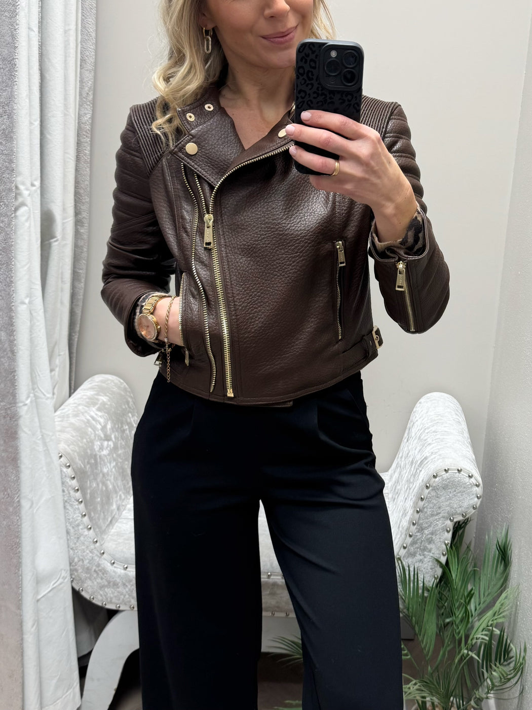 Guess jeannine chocolate brown pu jacket