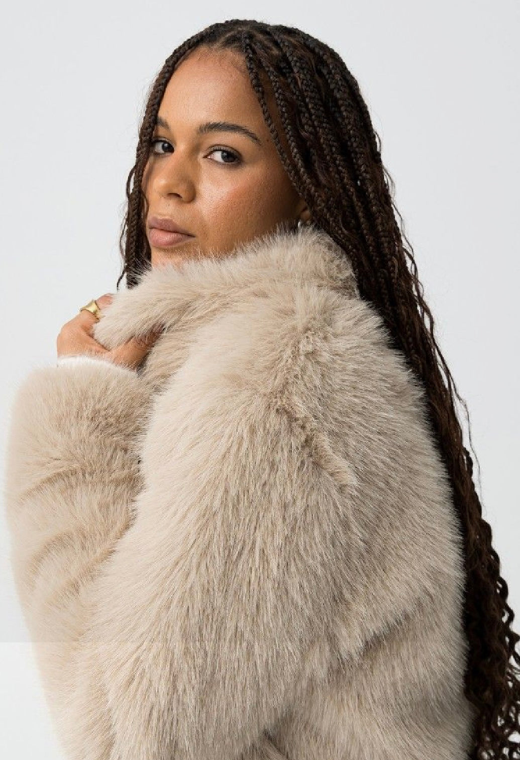 Thretha champagne faux fur jacket