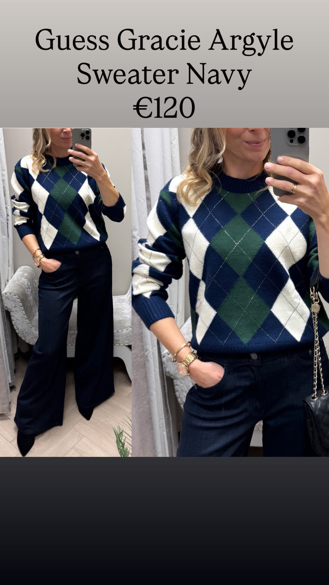 Guess Gracie Argyle Sweater Navy. W6BR48Z1447