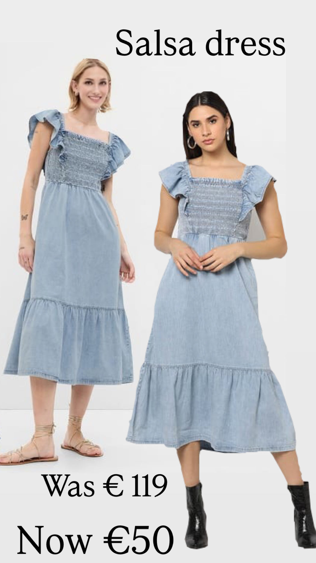 Salsa 126420 denim ruffle sleeve dress sale
