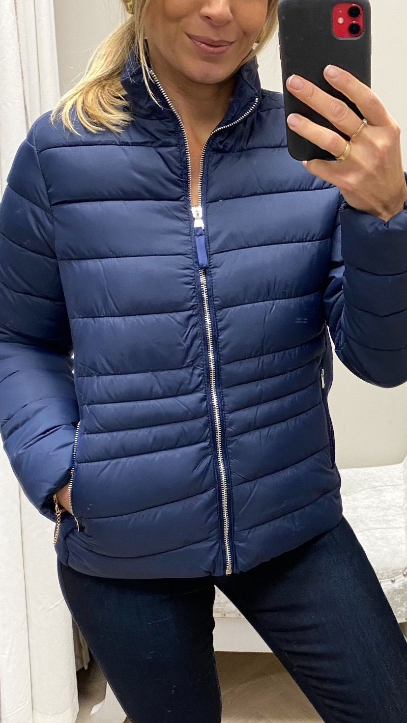 Evelyn navy puffa jacket