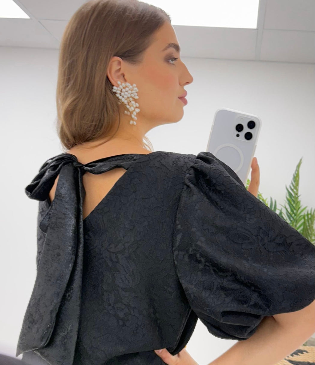 Breda black puff sleeve lace dress