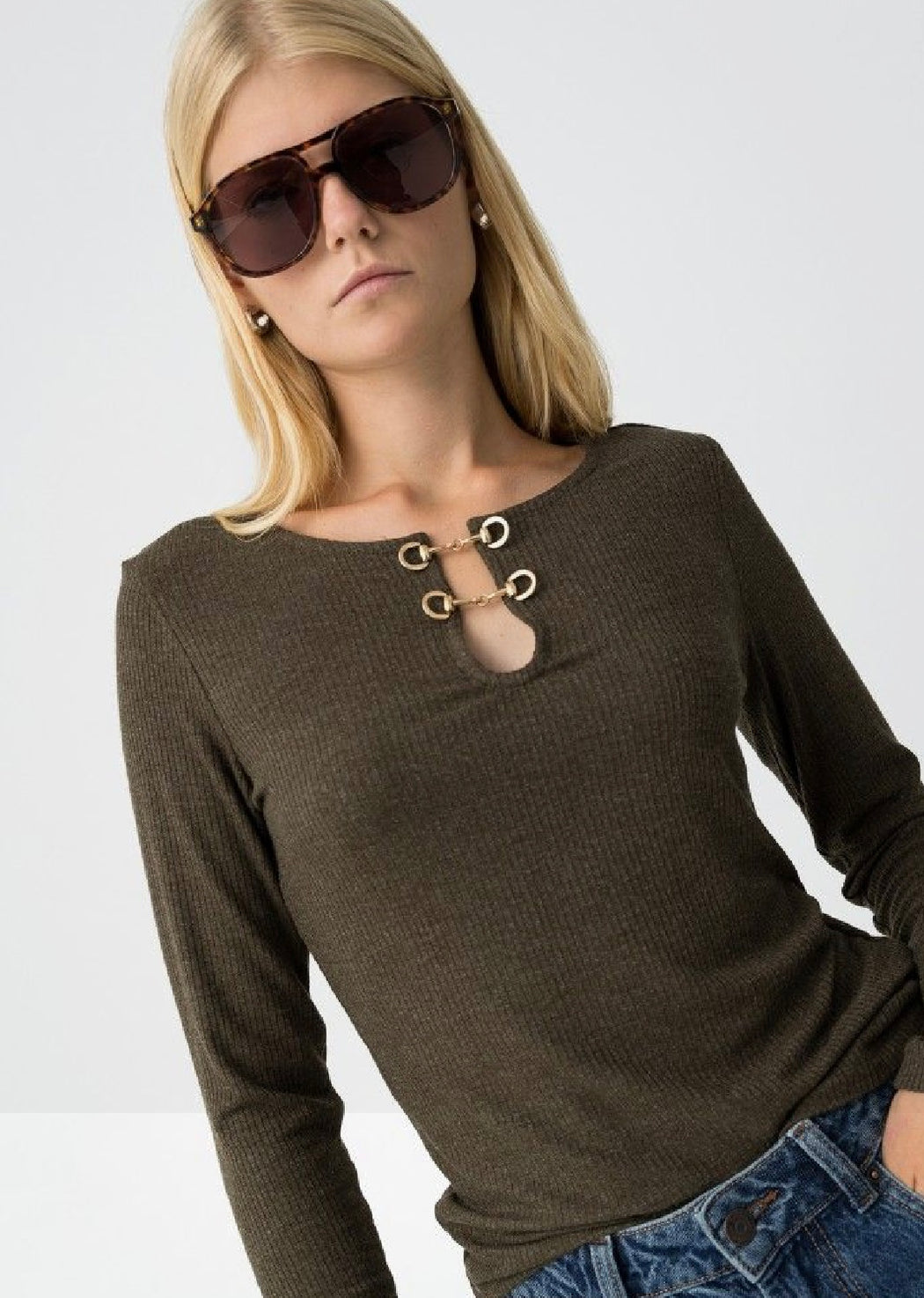 Check Khaki knit