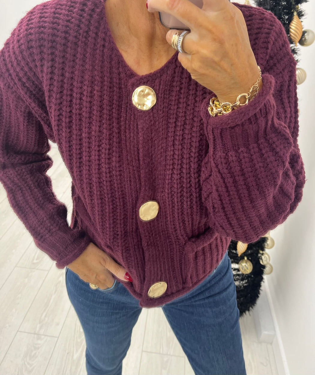 Jazz wine  button knit cardi