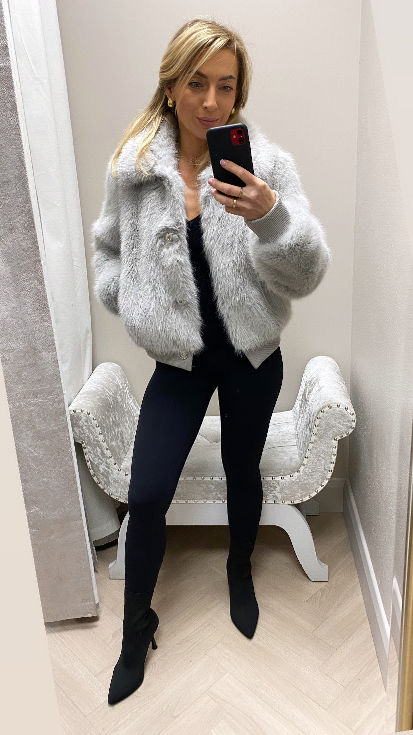 Faux fur grey guess bomber