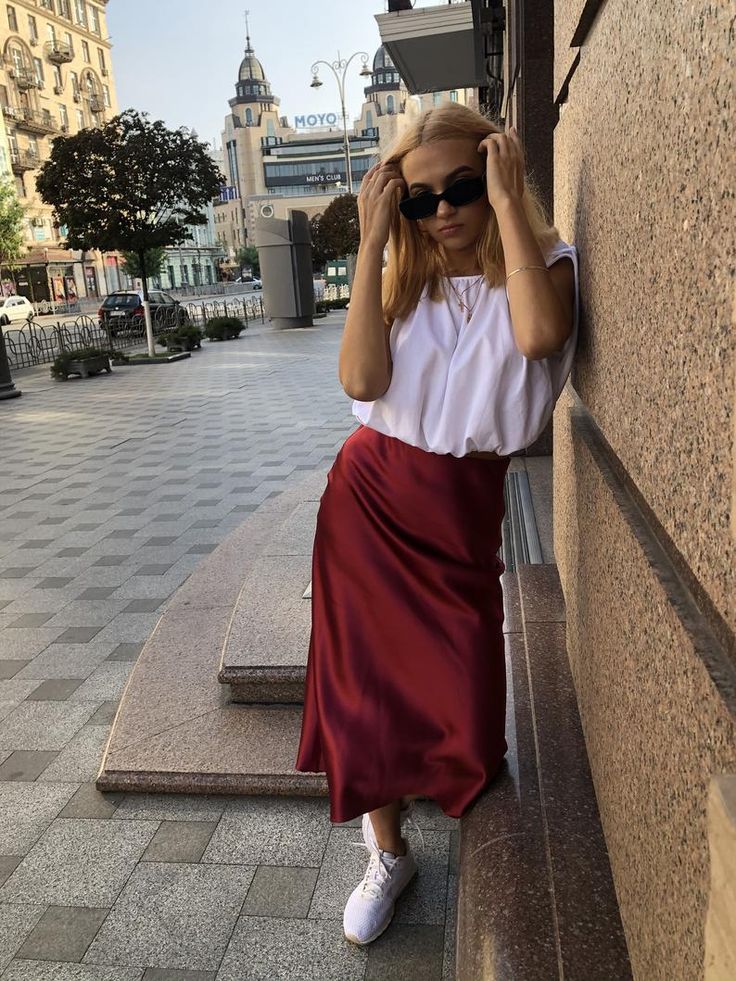 Zora wine satin midi skirt