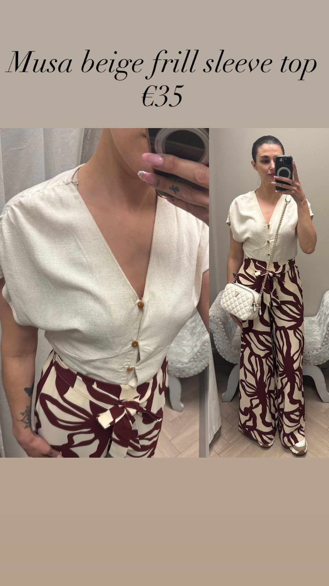 Musa beige frill sleeve top