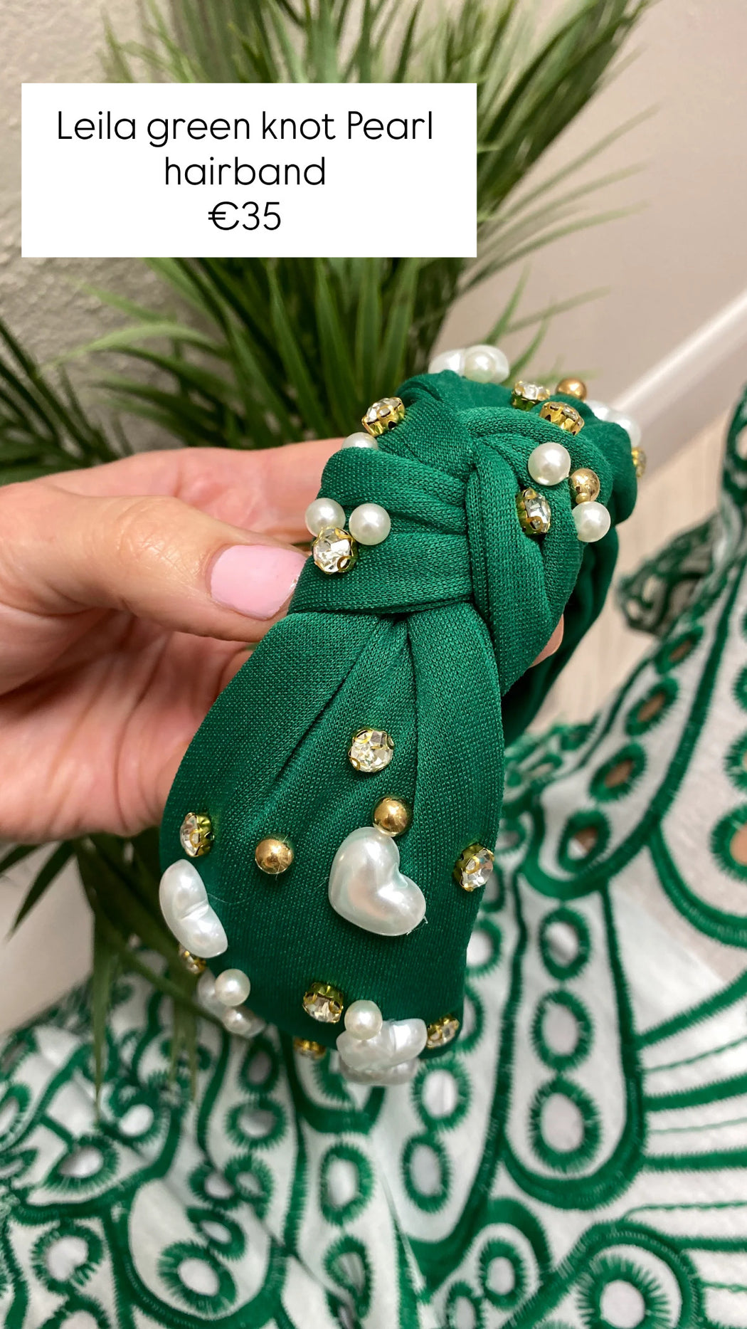 Leila green knot Pearl hairband