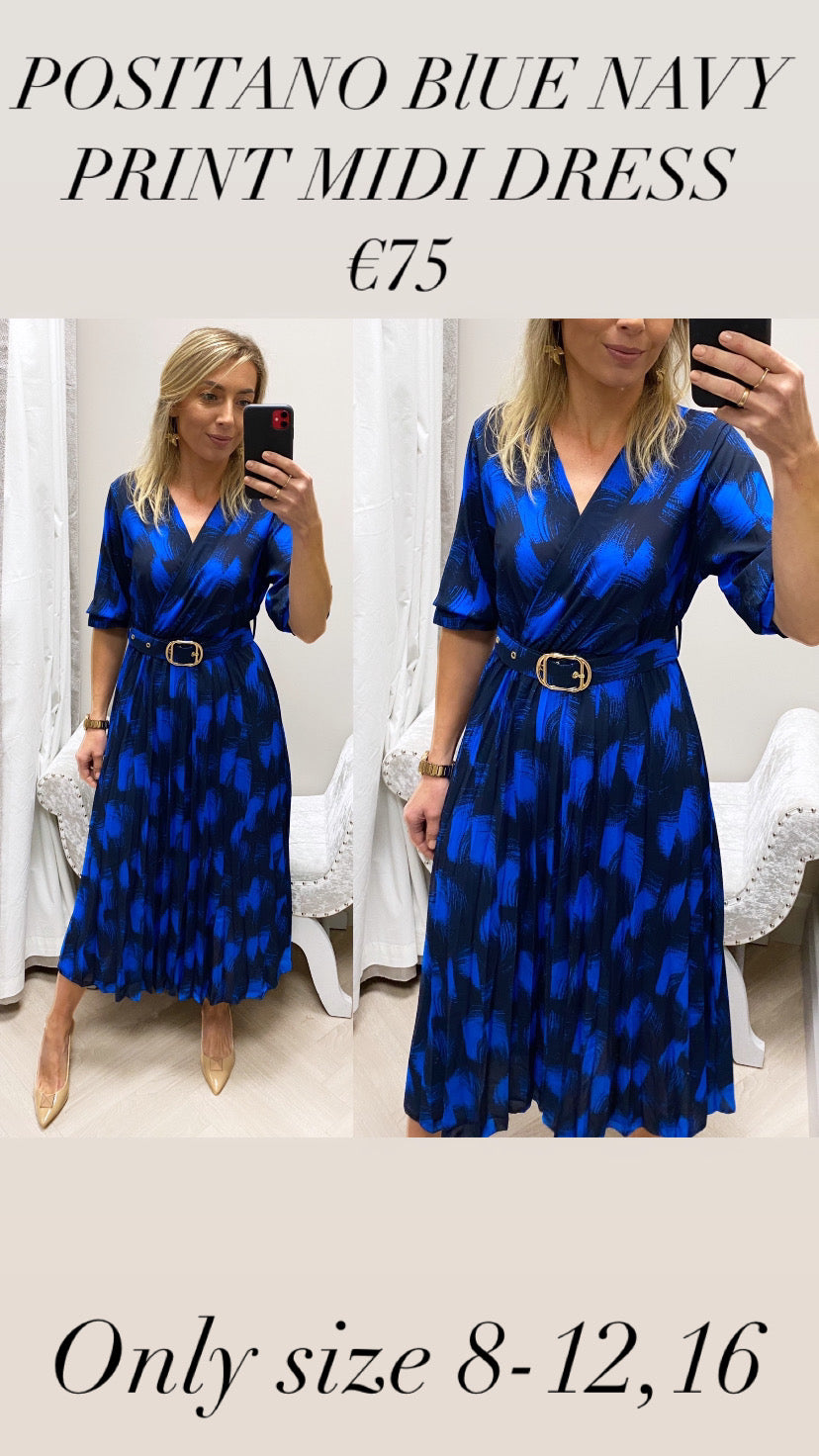 POSITANO BlUE NAVY PRINT  MIDI DRESS