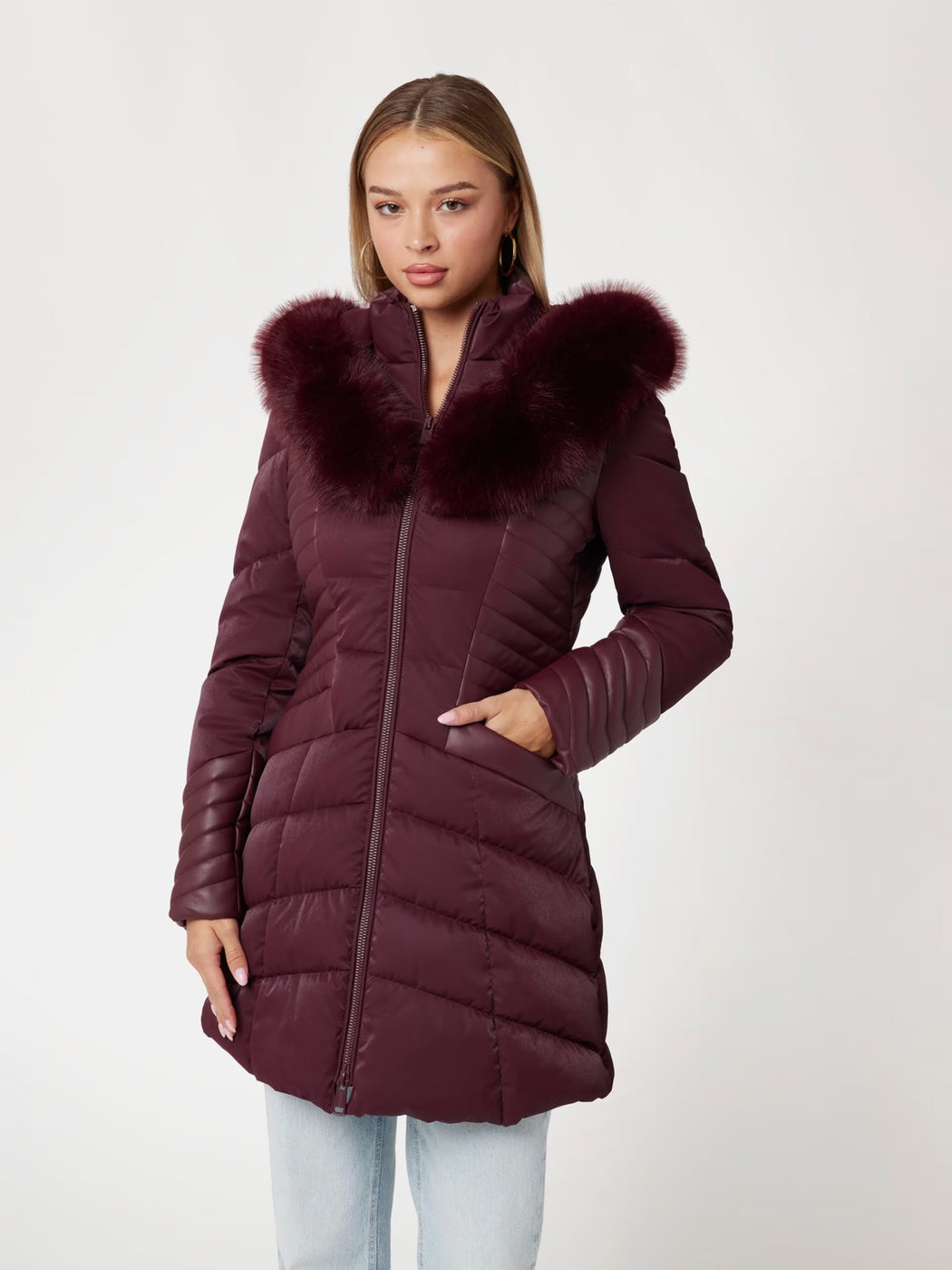 guess wine oxana hooded puffer jacket