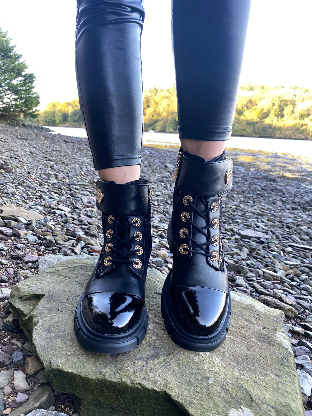 Feeny schwarz black tartan boots