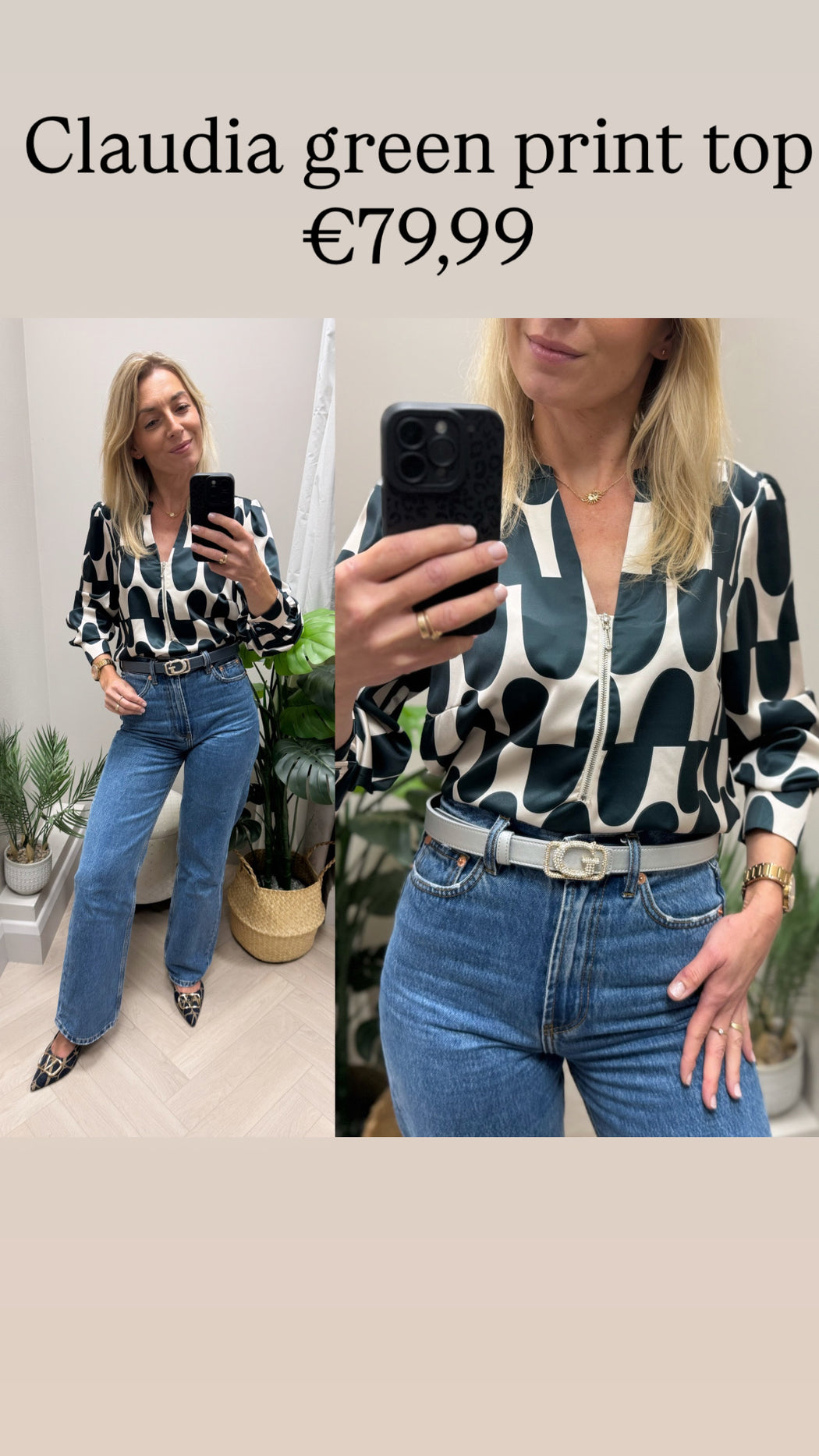 Claudia green print top