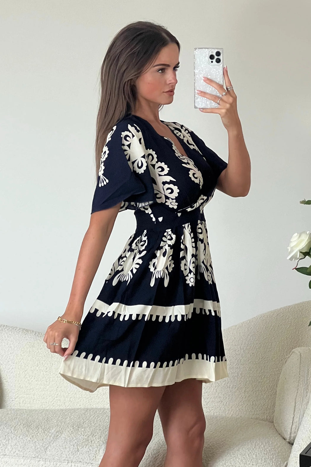 Suzanne Blue Boarder Mini Dress