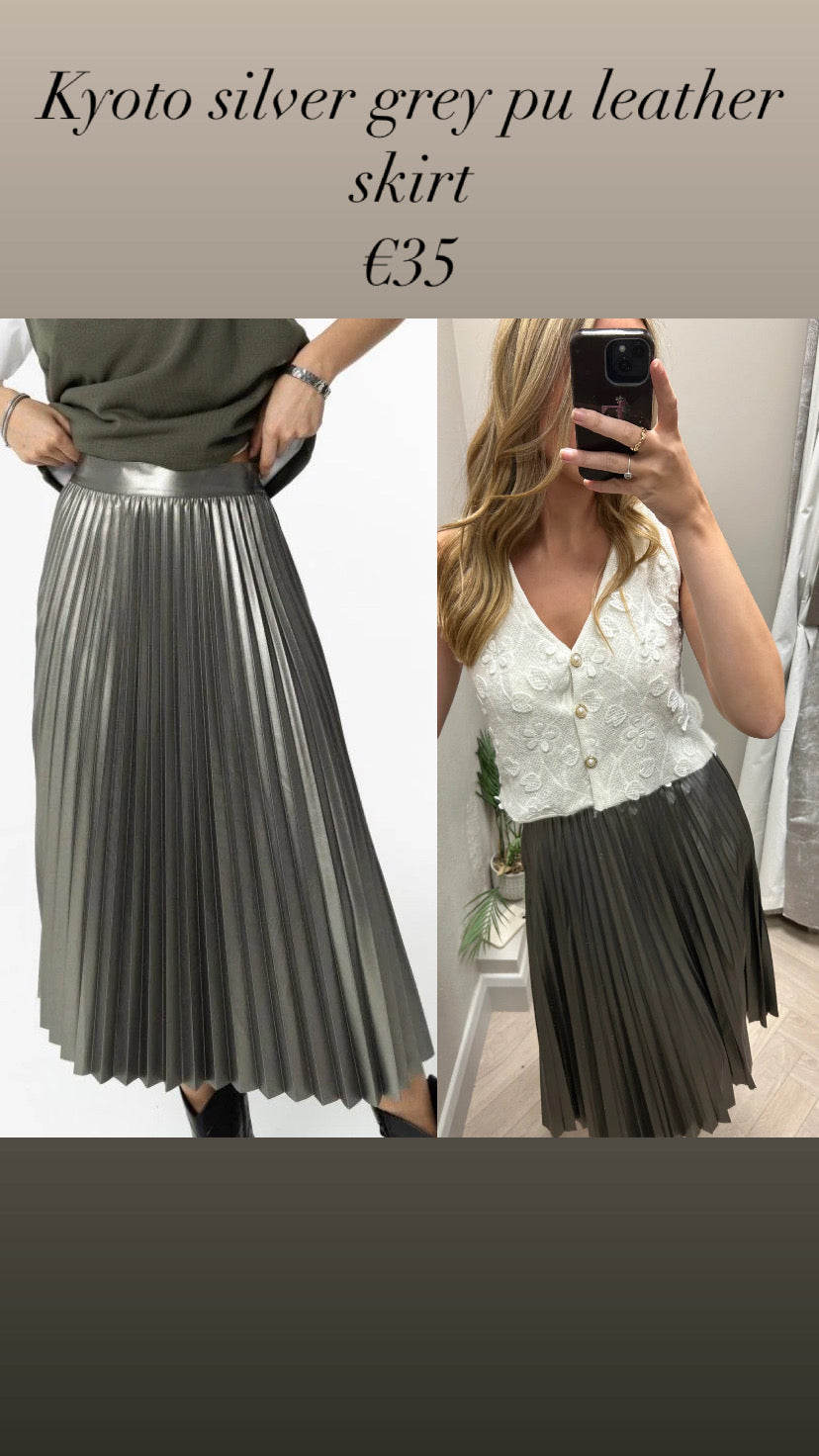 Kyoto silver grey pu leather skirt