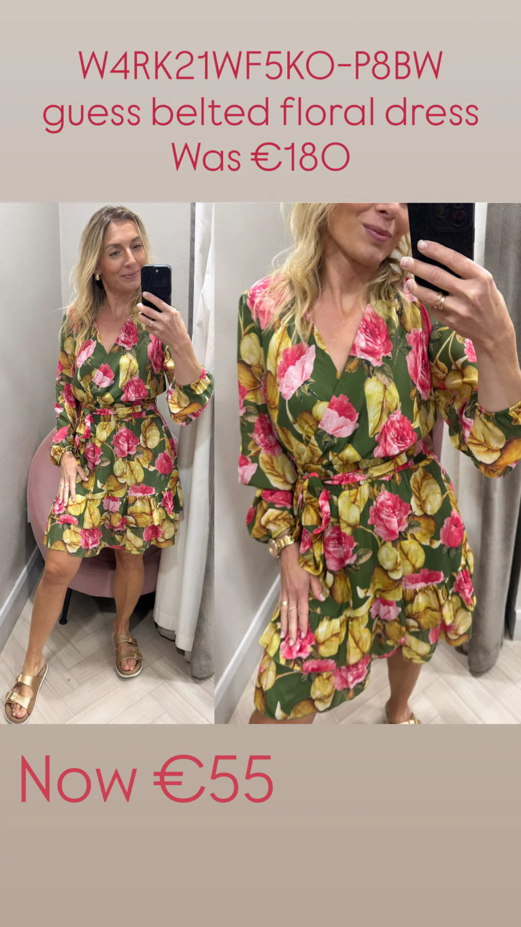 W4RK21WF5K0-P8BW guess belted floral dress