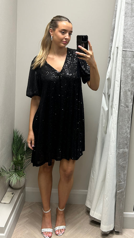 Black sequin shift dress