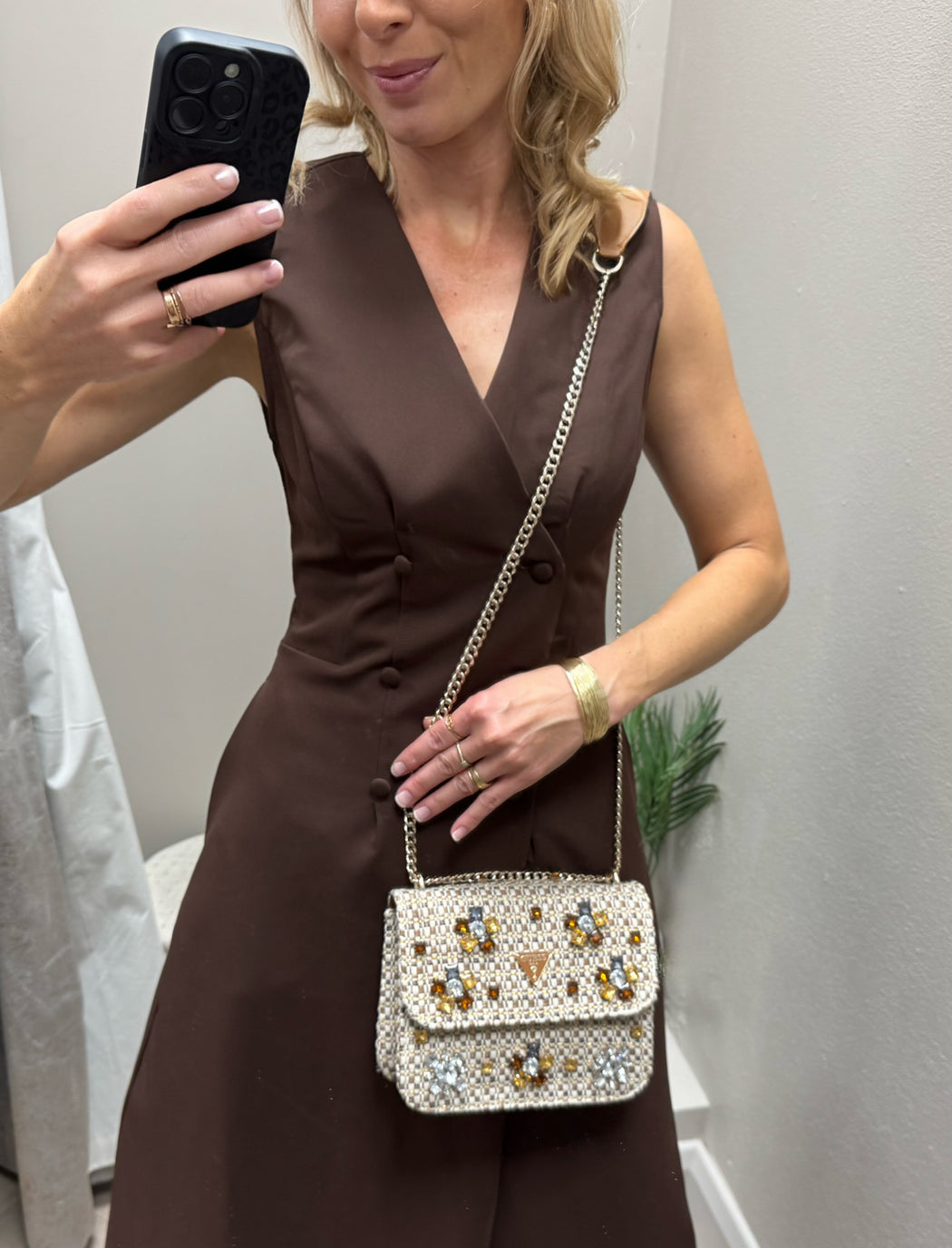 Hazel Tailored Sleeveless Midi Dress Brown