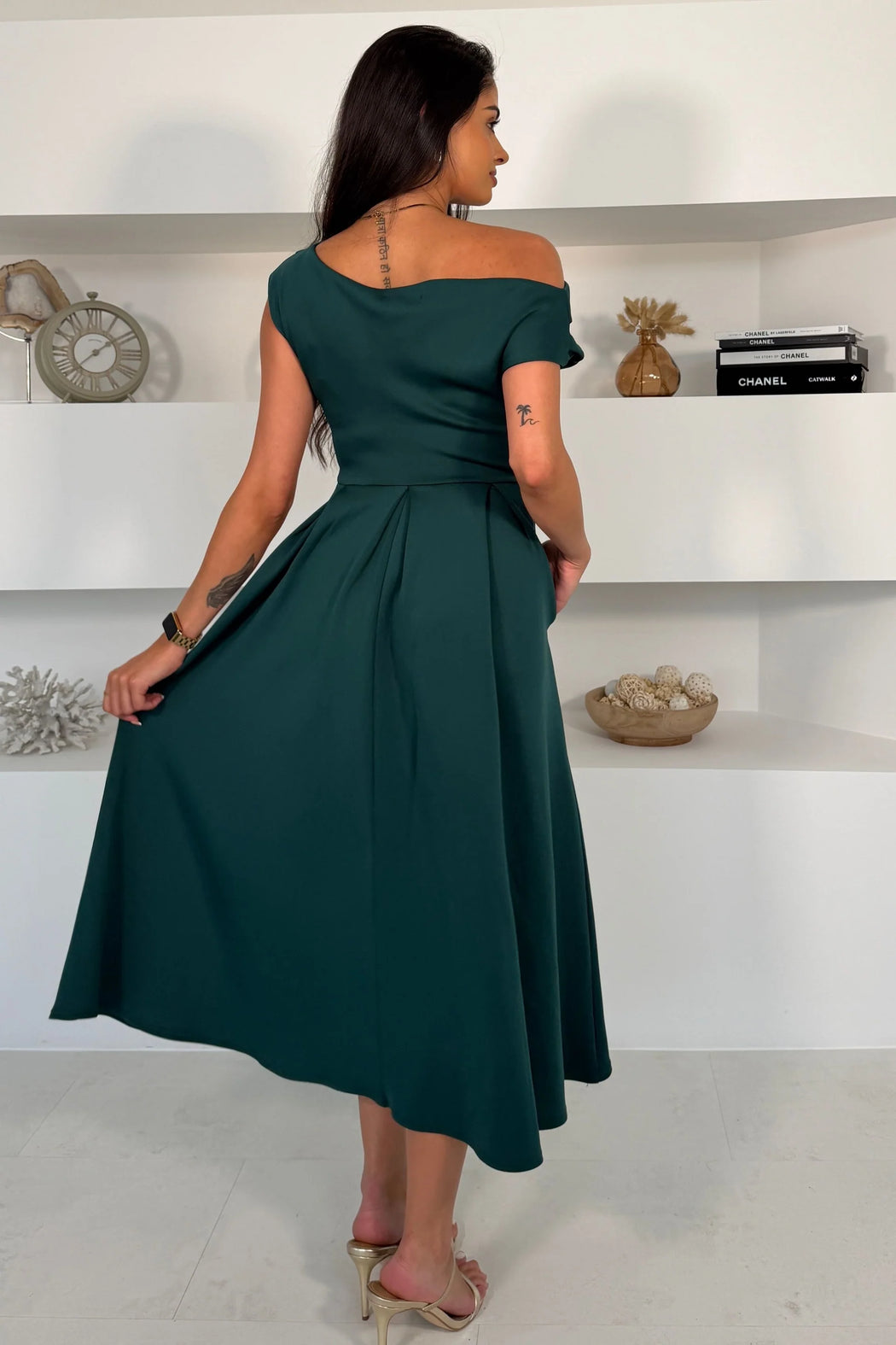 Betty emerald Asymmetric Midi Dress