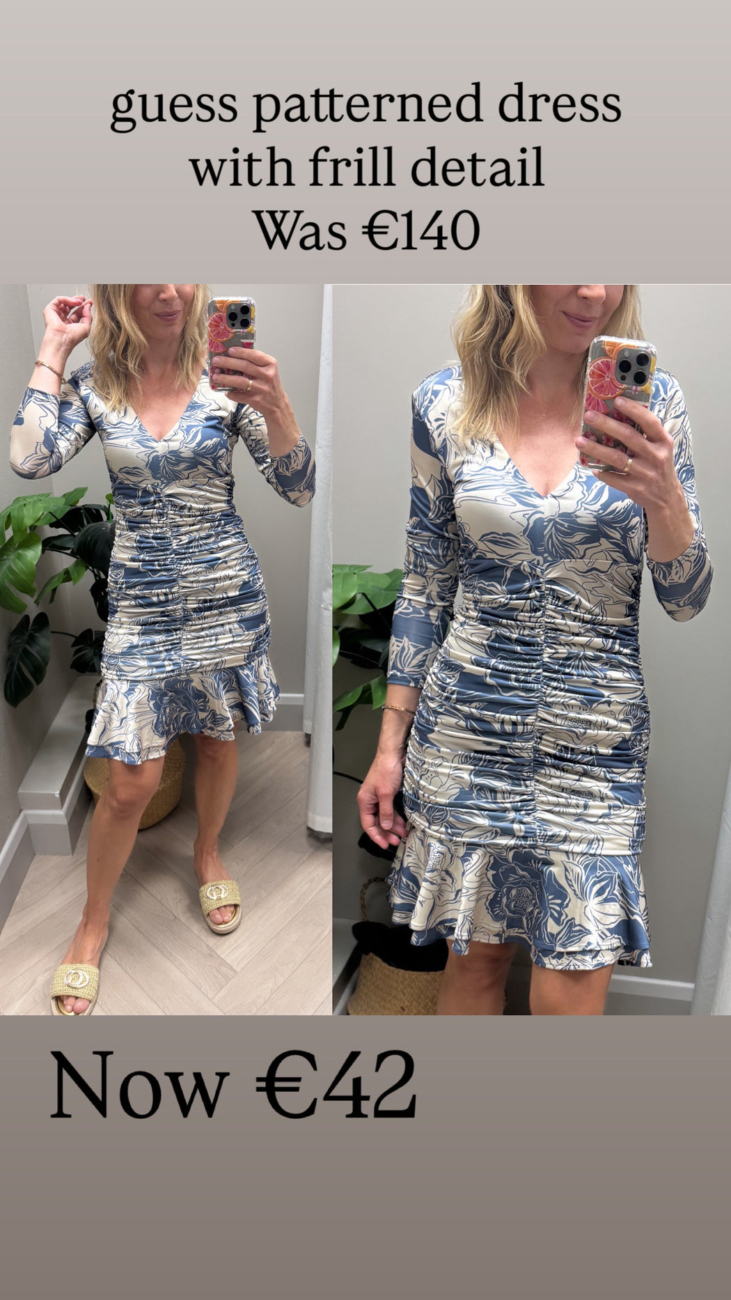 W4RK51KBAC2 guess patterned dress with frill detail