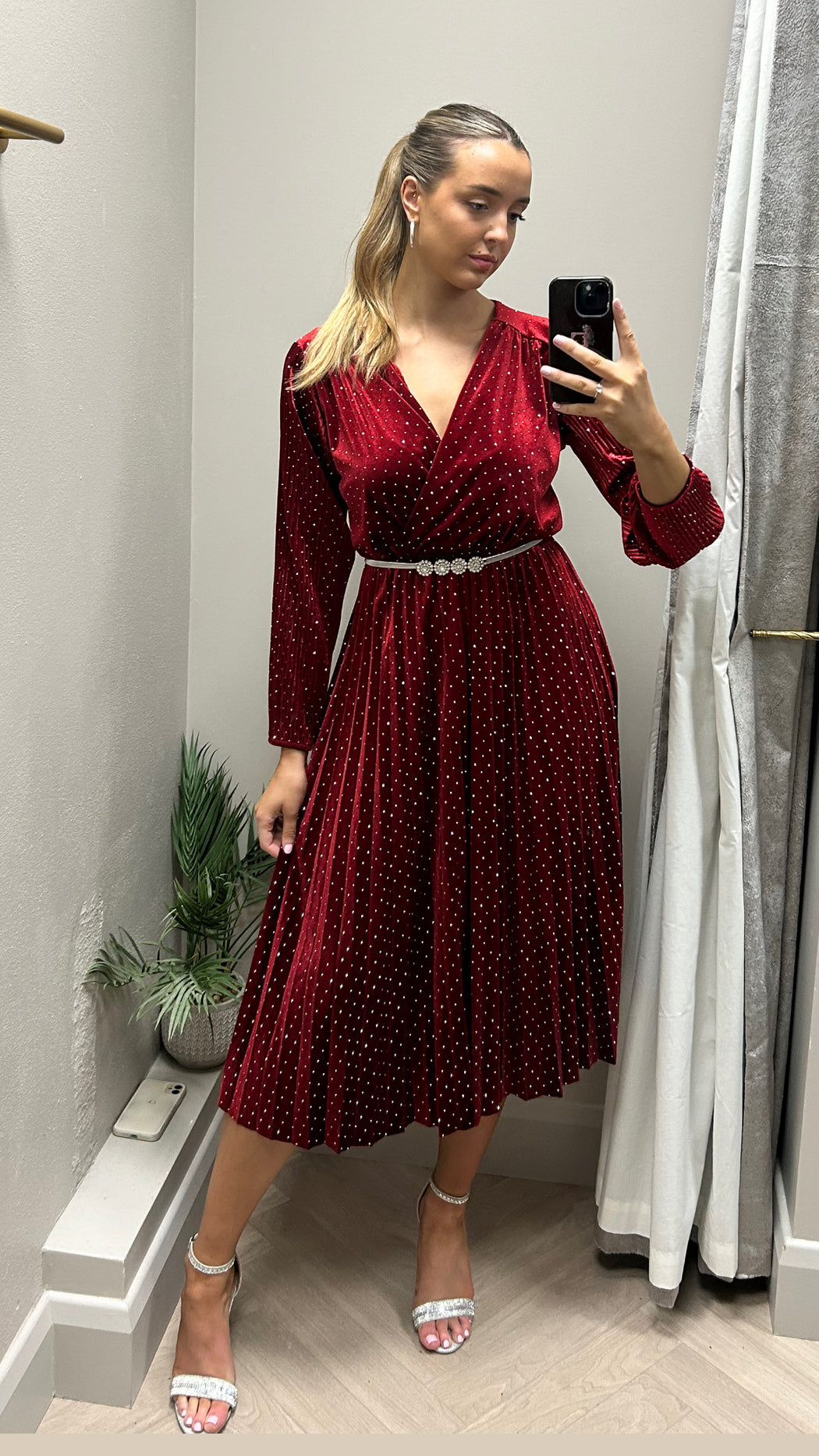 Zara red velvet sparkle midi