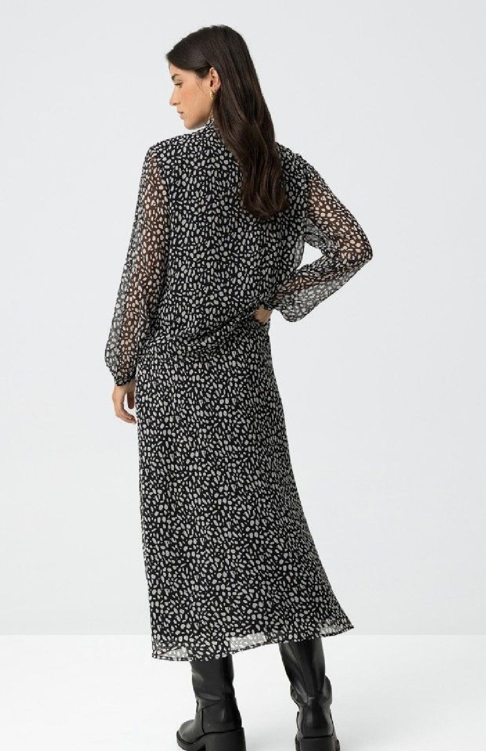 Dalmata polka dot elasticated waist midi skirt
