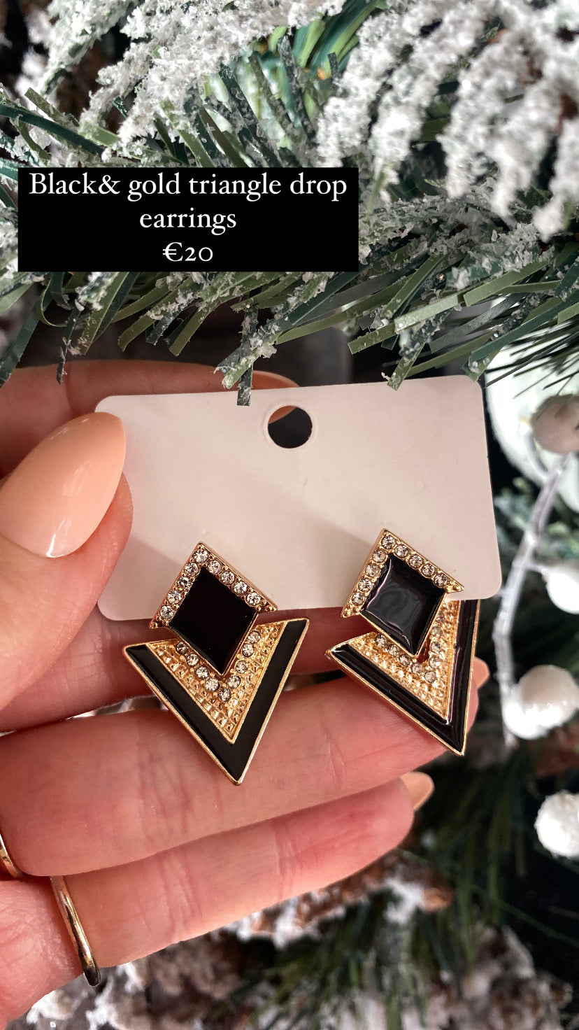 Black& gold  triangle drop earrings