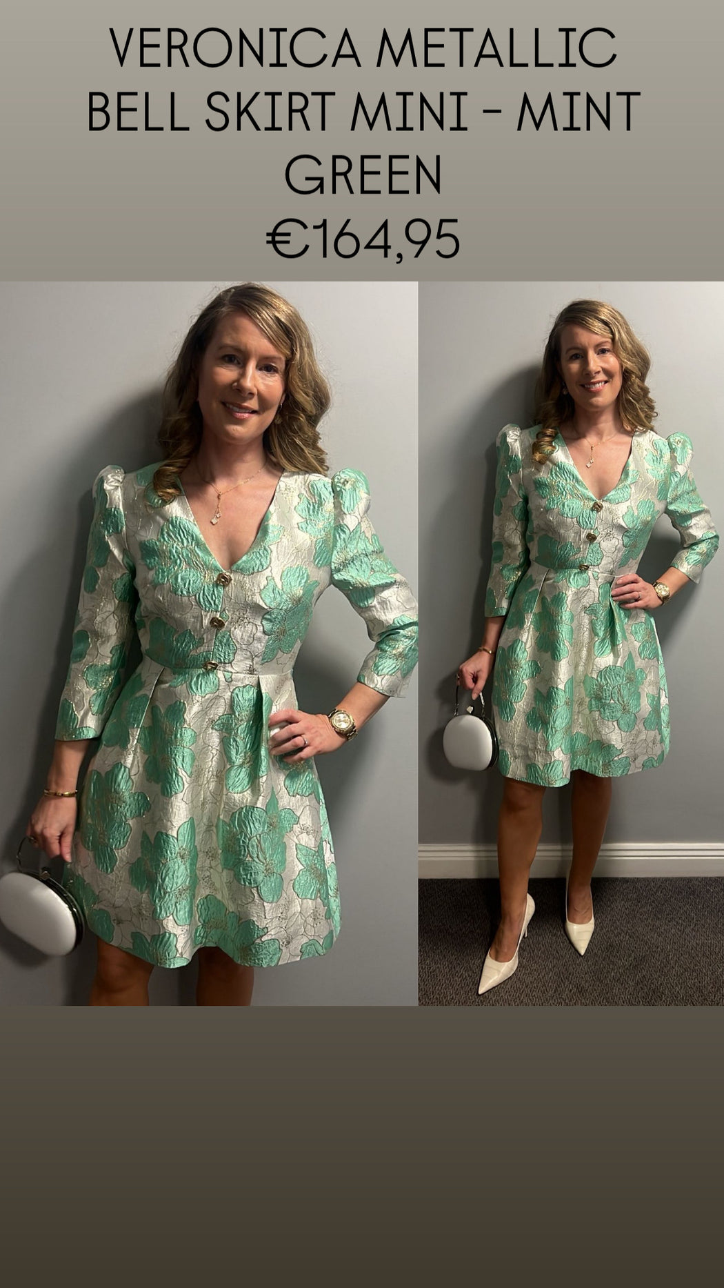 VERONICA METALLIC BELL SKIRT MINI - MINT GREEN