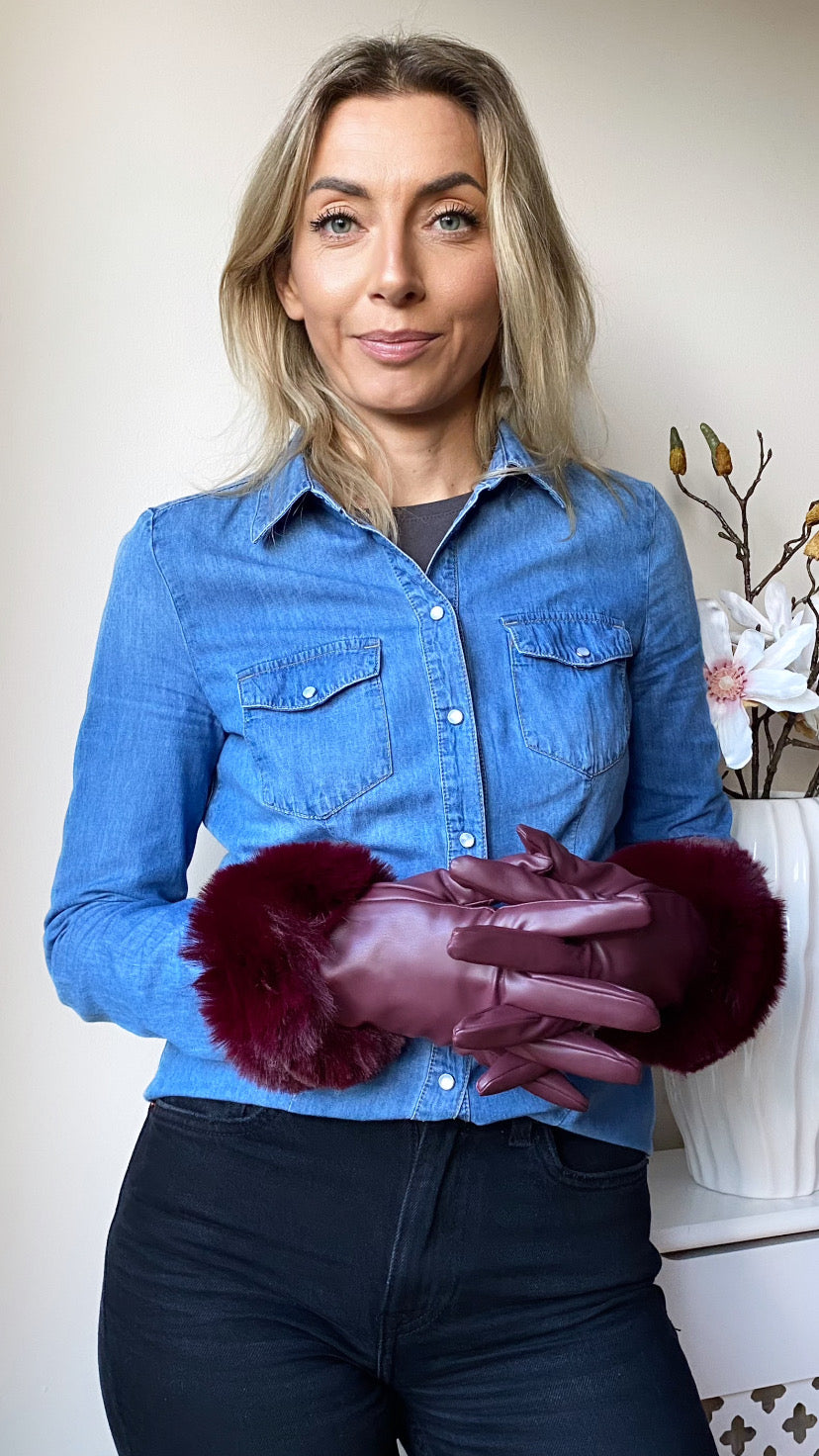 Ruby faux leather gloves