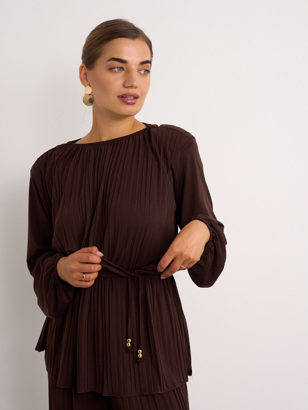Brown pleated co ord set