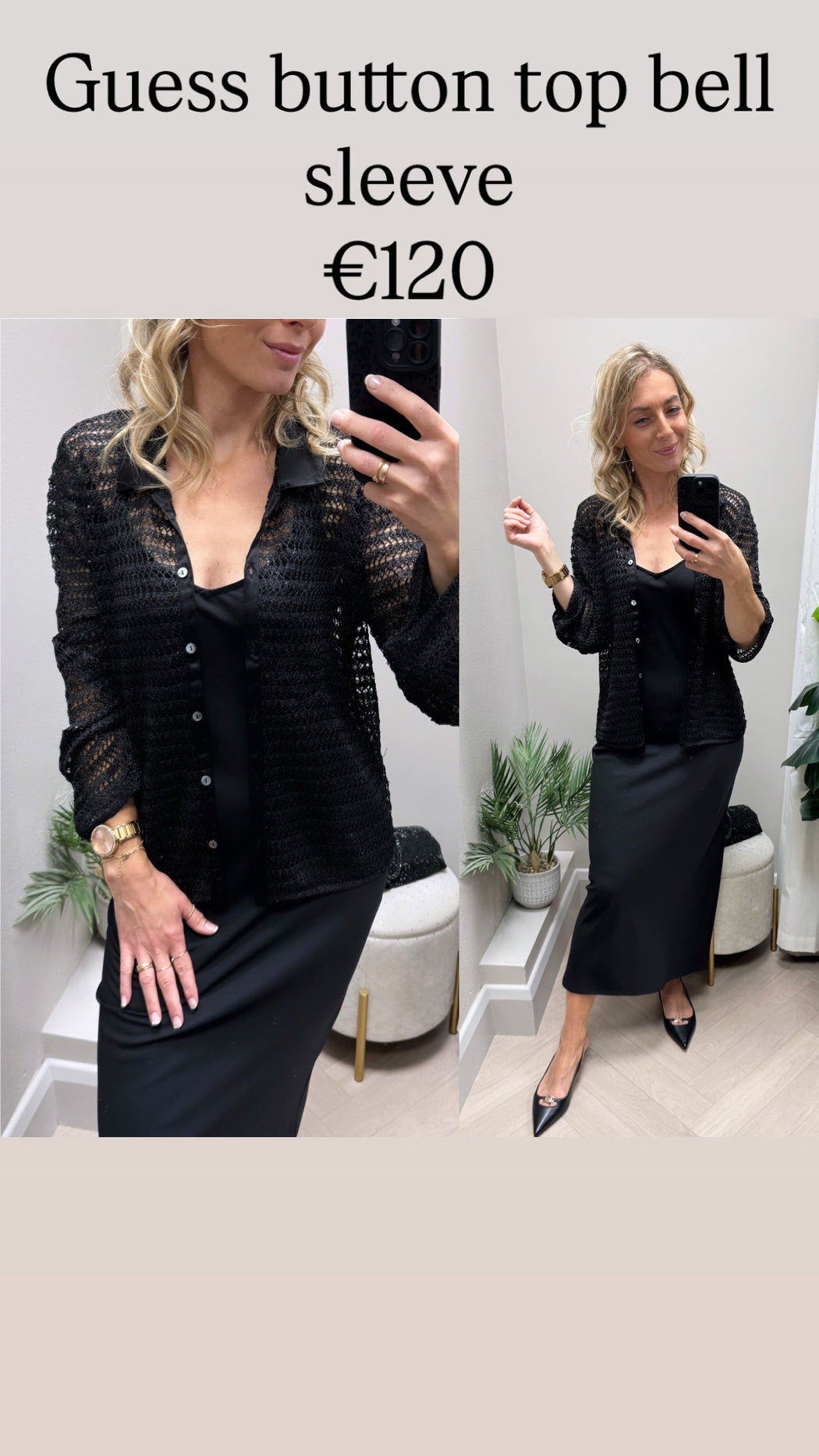 Guess button top bell sleeve