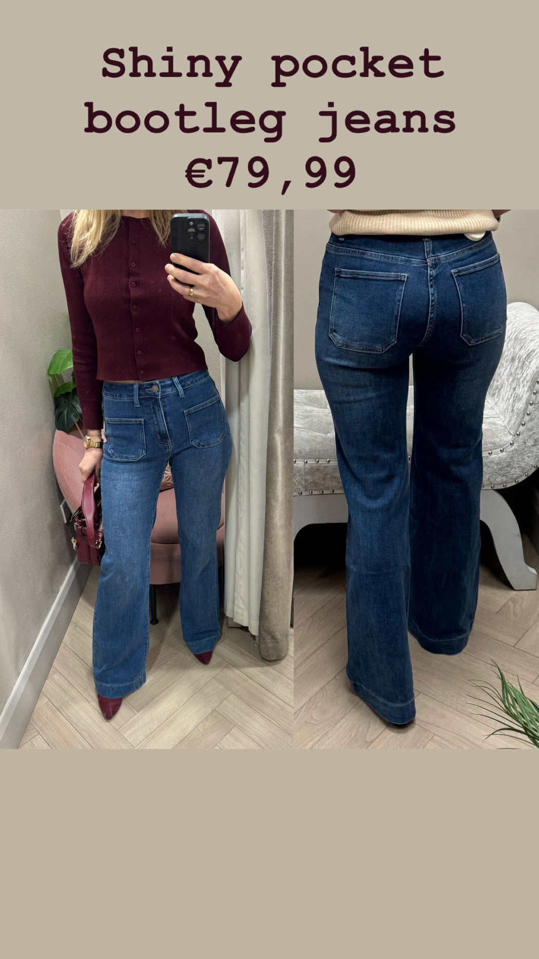 Shiny pocket bootleg jeans