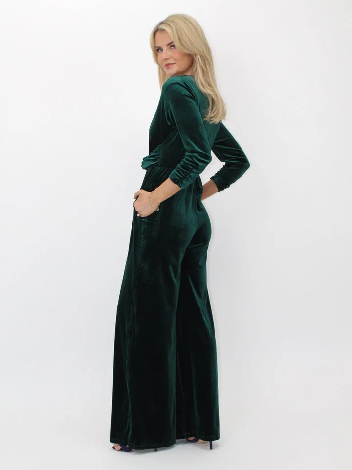 Sophia green velvet jumpsuit