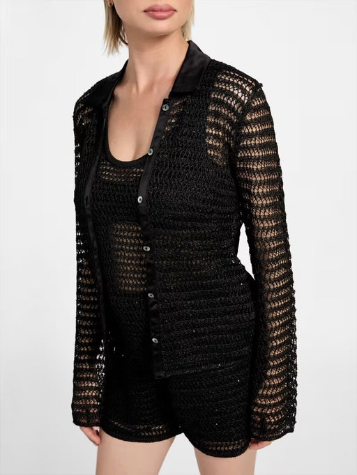 Guess button top bell sleeve