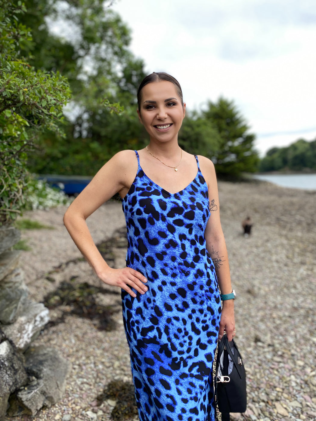 SIENNA MIDAXI SLIP DRESS IN BRIGHT BLUE LEOPARD