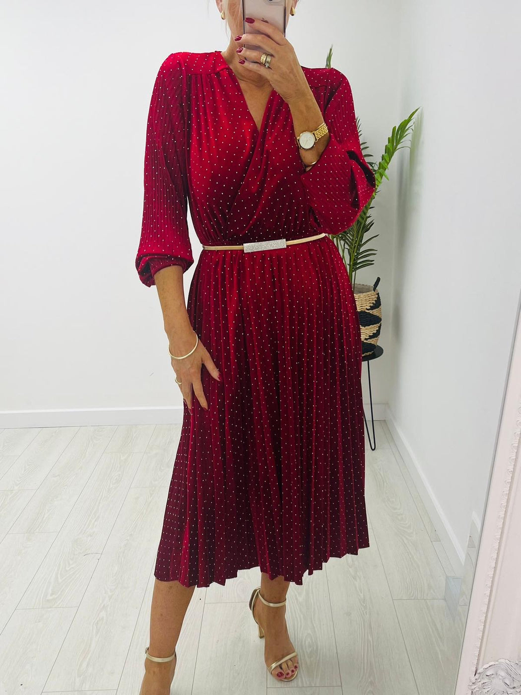 Zara red velvet sparkle midi