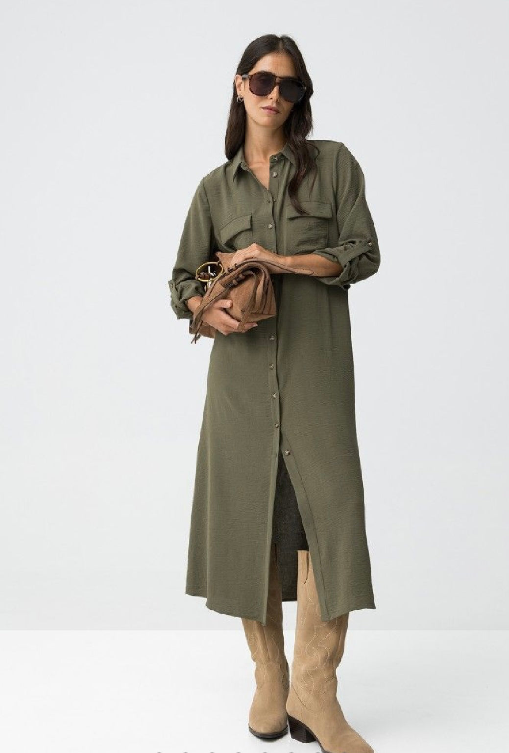 Estrela khaki midi dress