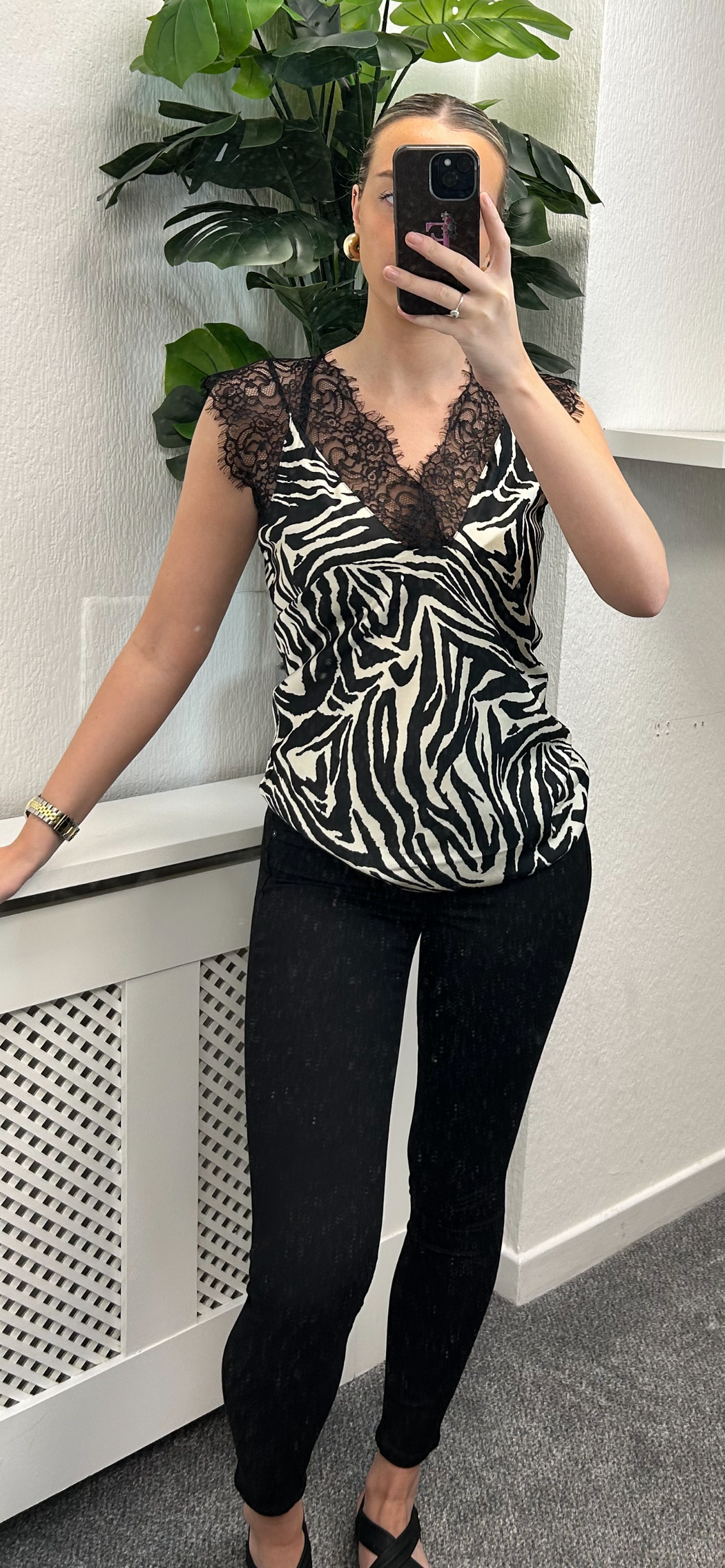 LAUREN ANIMAL PRINT  LACE CAMI TOP